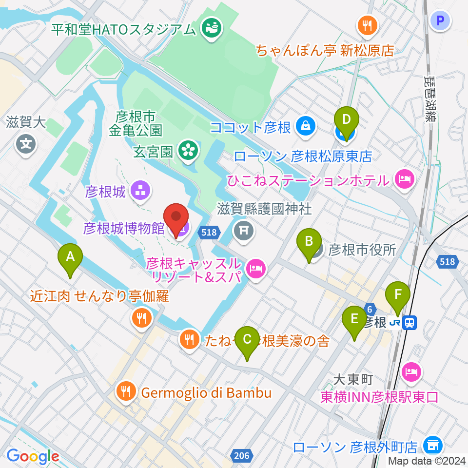 彦根城博物館周辺のコンビニエンスストア一覧地図