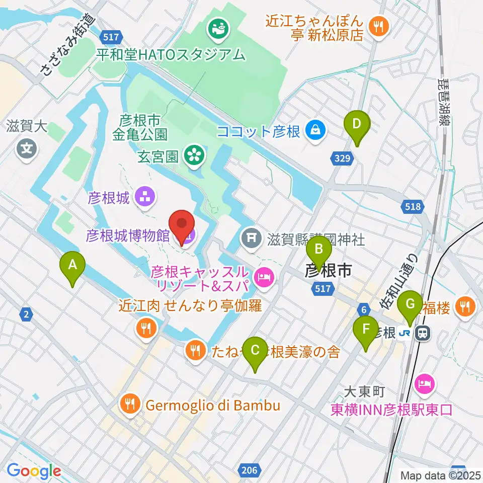 彦根城博物館周辺のコンビニエンスストア一覧地図