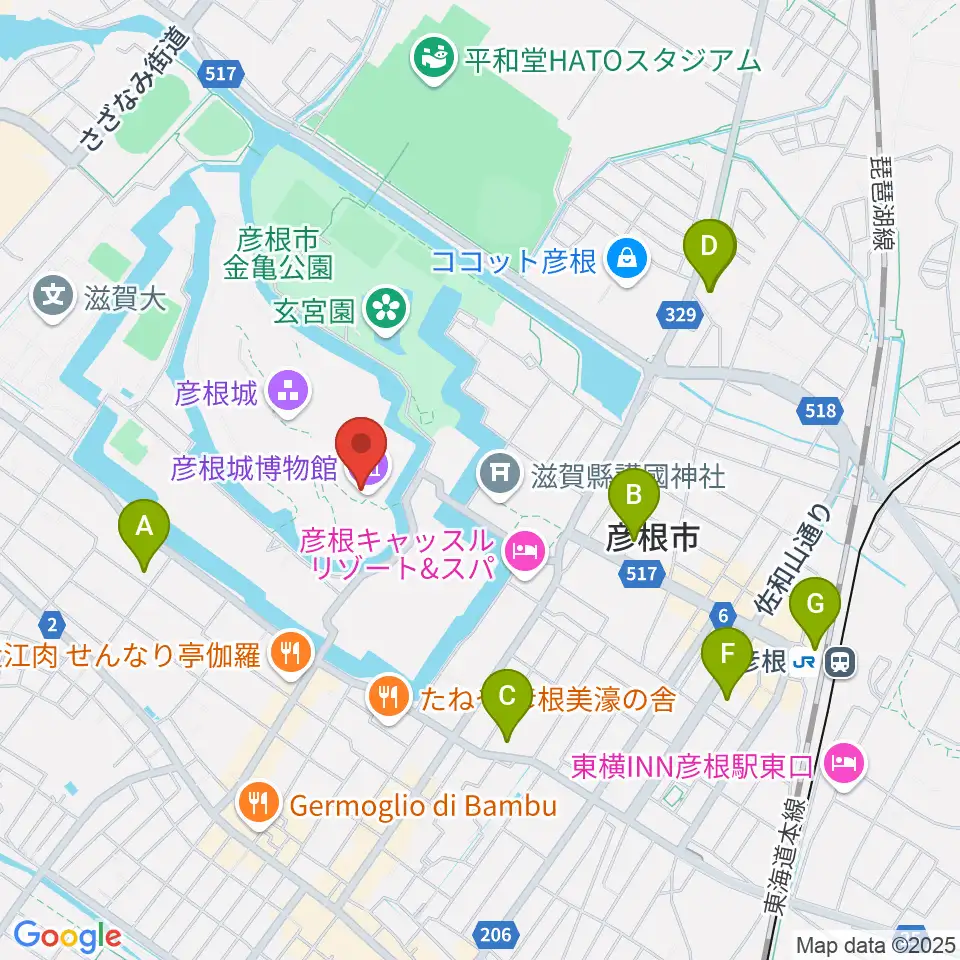 彦根城博物館周辺のコンビニエンスストア一覧地図