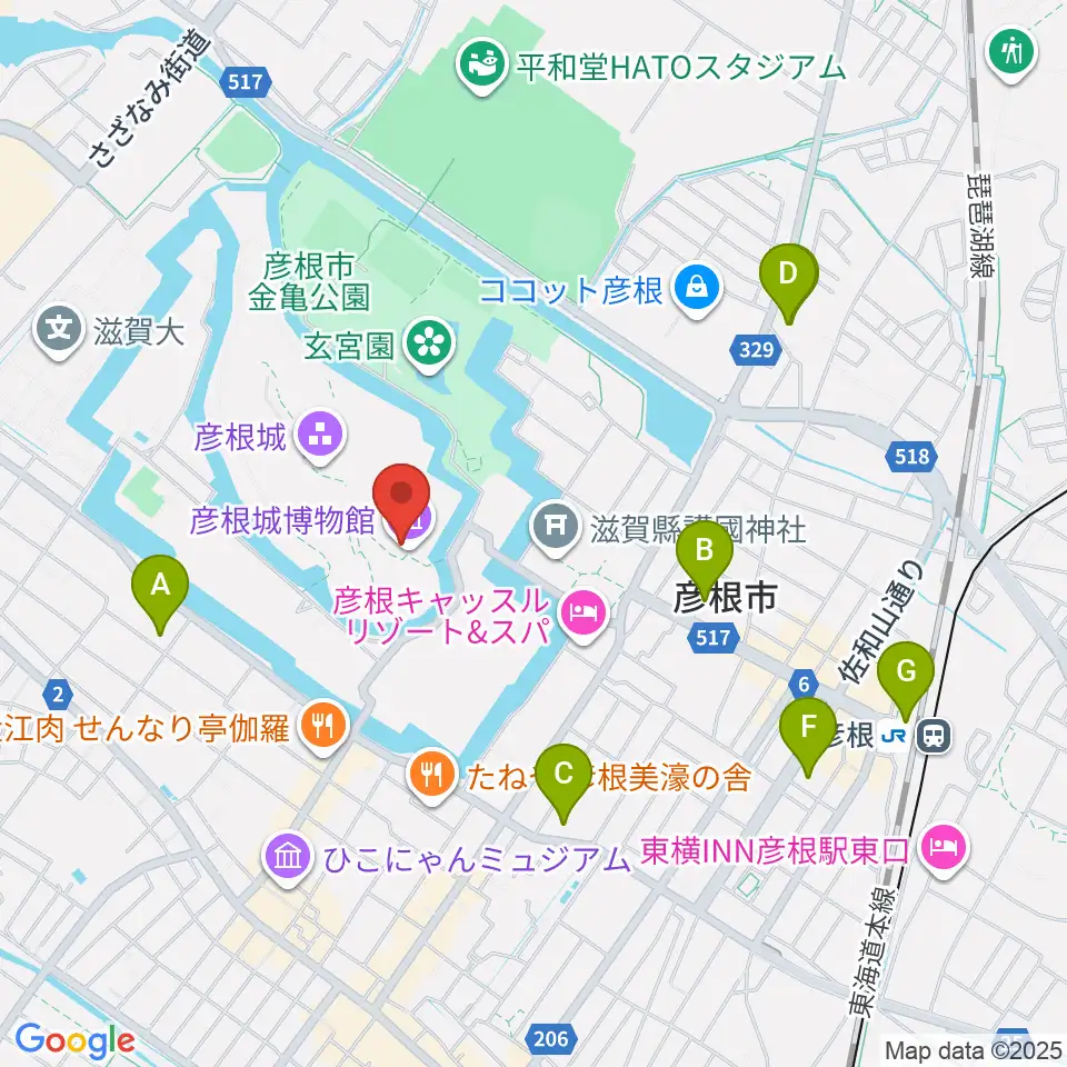 彦根城博物館周辺のコンビニエンスストア一覧地図
