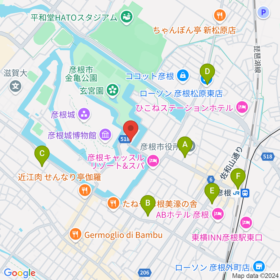 彦根市開国記念館周辺のコンビニエンスストア一覧地図