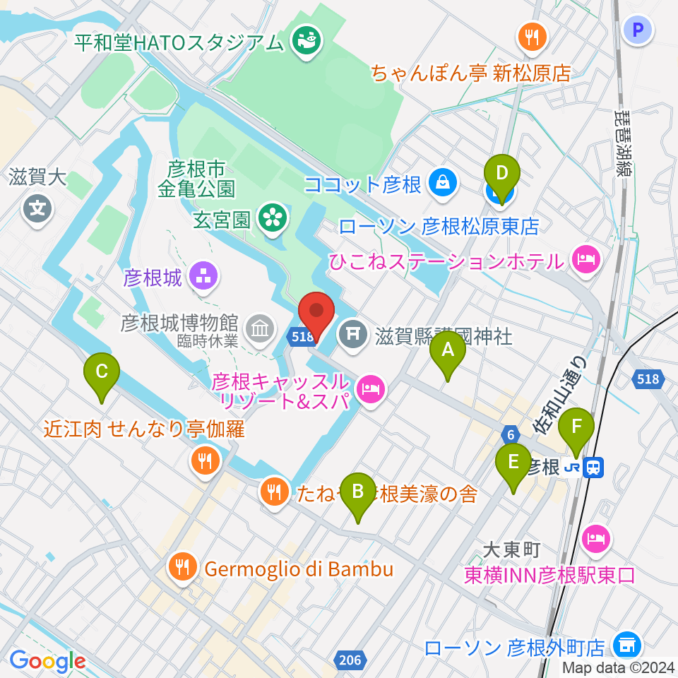 彦根市開国記念館周辺のコンビニエンスストア一覧地図