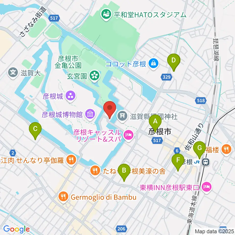 彦根市開国記念館周辺のコンビニエンスストア一覧地図