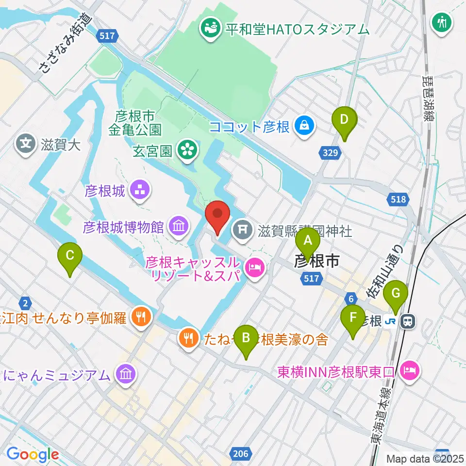 彦根市開国記念館周辺のコンビニエンスストア一覧地図