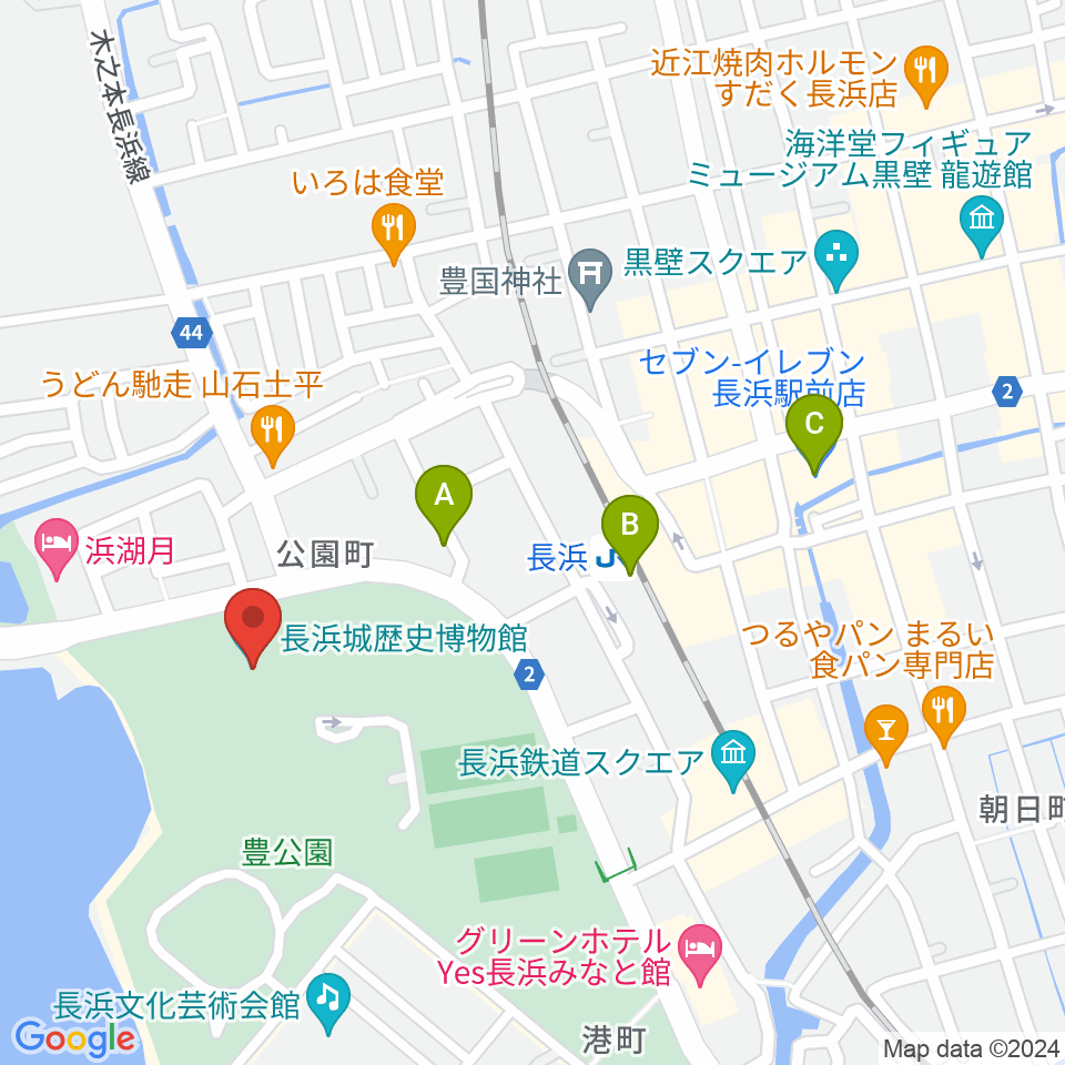 長浜城歴史博物館周辺のコンビニエンスストア一覧地図
