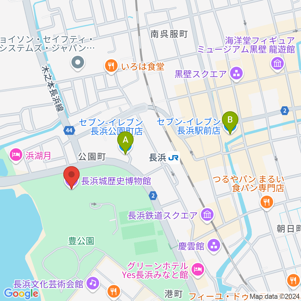 長浜城歴史博物館周辺のコンビニエンスストア一覧地図