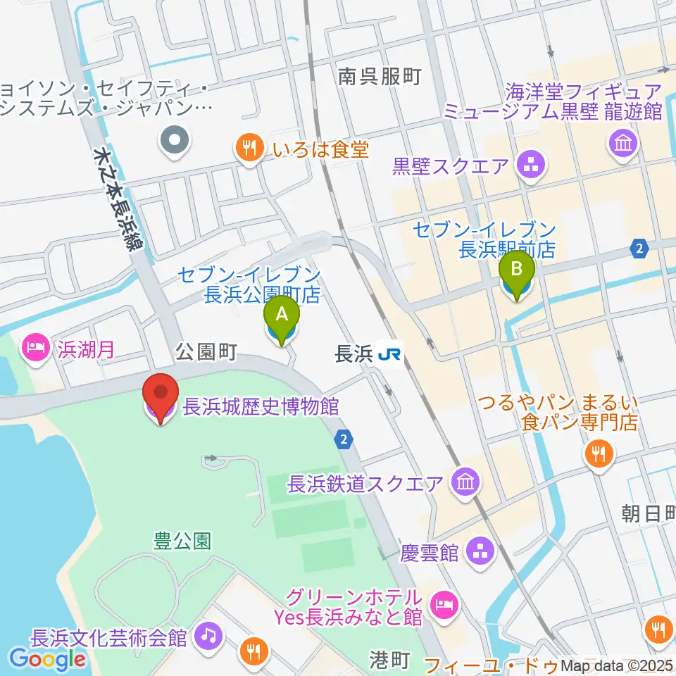 長浜城歴史博物館周辺のコンビニエンスストア一覧地図