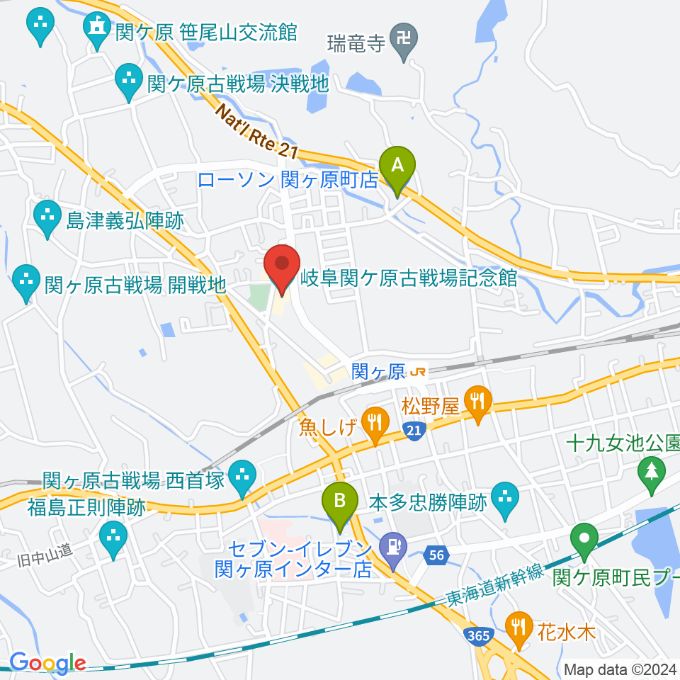 岐阜関ケ原古戦場記念館周辺のコンビニエンスストア一覧地図