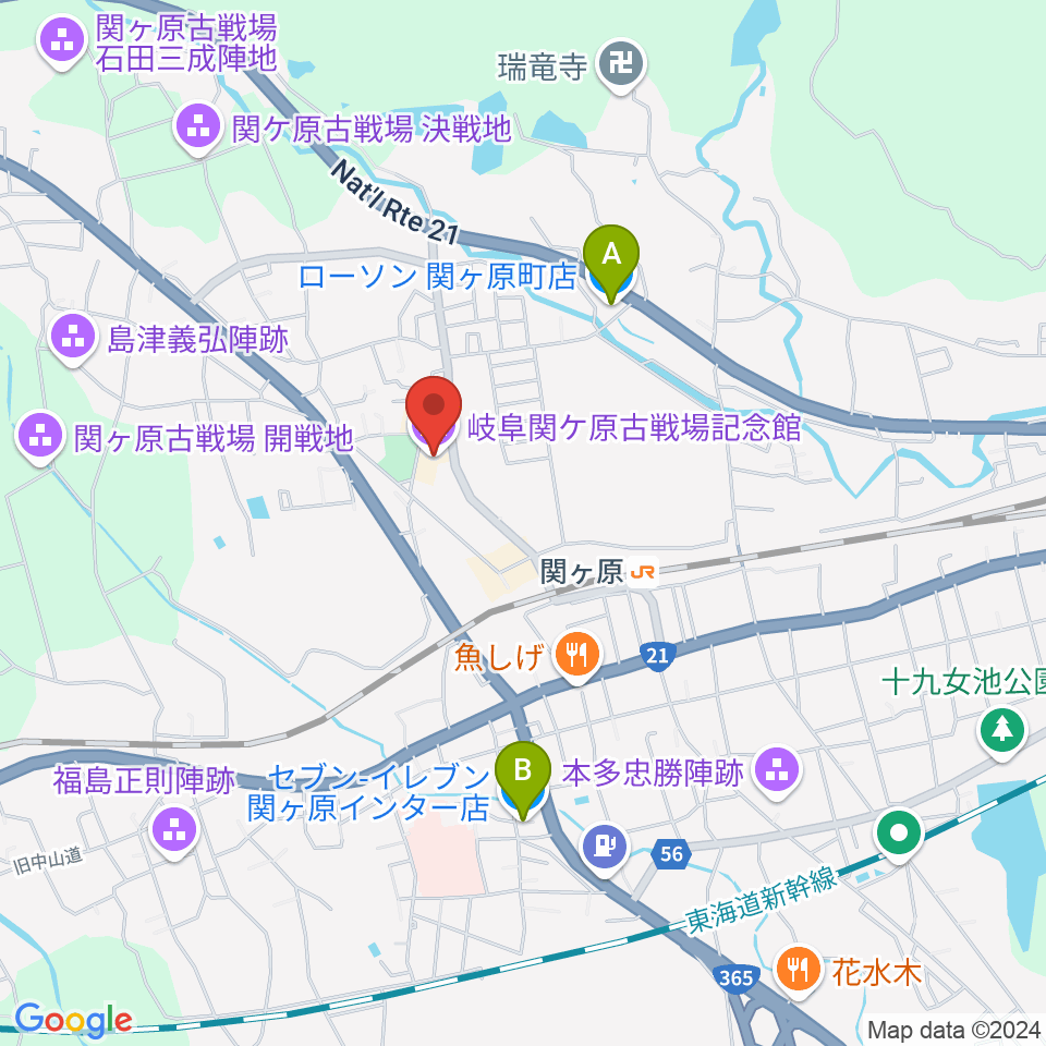 岐阜関ケ原古戦場記念館周辺のコンビニエンスストア一覧地図