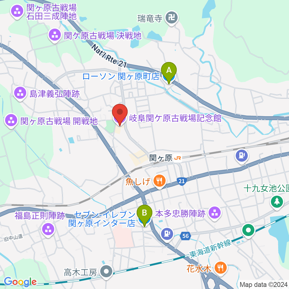 岐阜関ケ原古戦場記念館周辺のコンビニエンスストア一覧地図