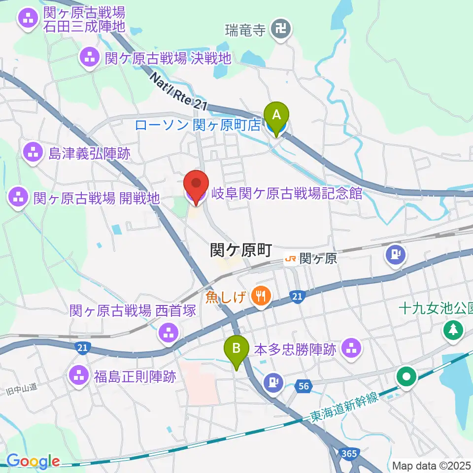 岐阜関ケ原古戦場記念館周辺のコンビニエンスストア一覧地図