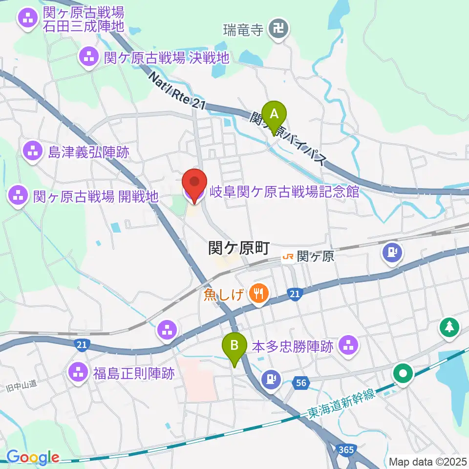 岐阜関ケ原古戦場記念館周辺のコンビニエンスストア一覧地図