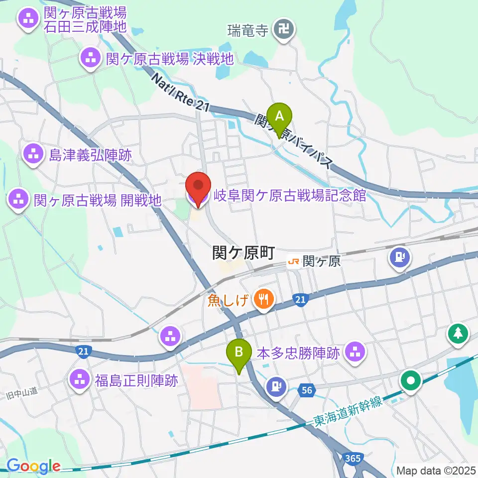 岐阜関ケ原古戦場記念館周辺のコンビニエンスストア一覧地図