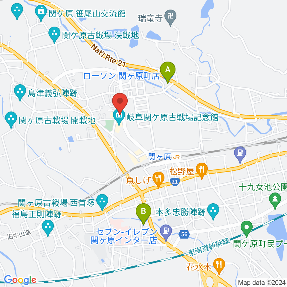 関ケ原町歴史民俗学習館周辺のコンビニエンスストア一覧地図