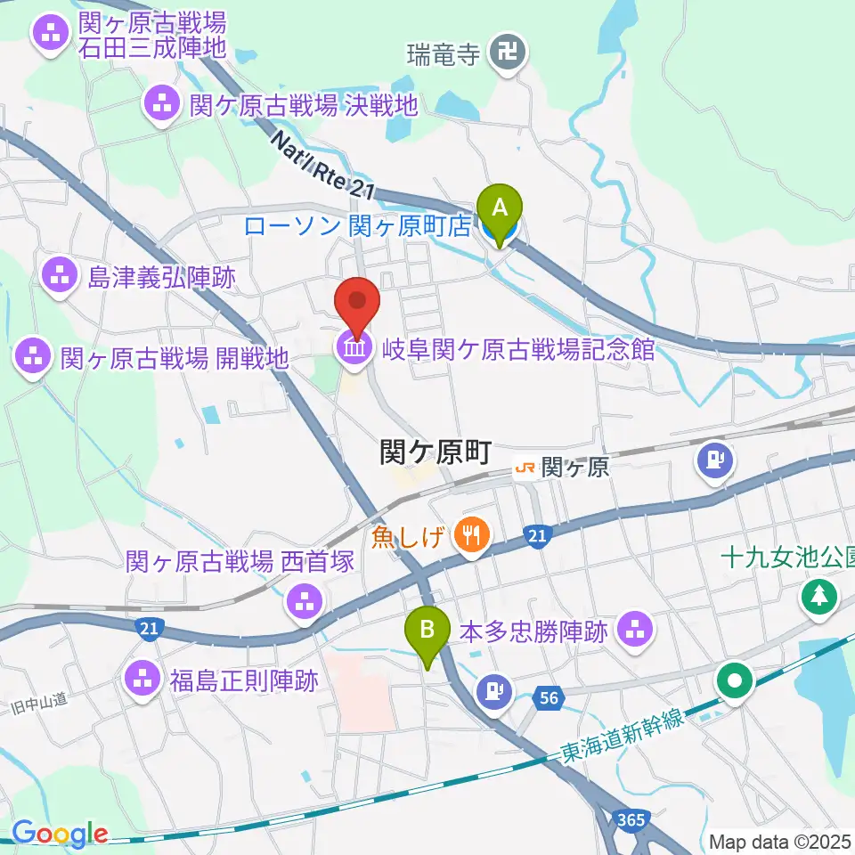 関ケ原町歴史民俗学習館周辺のコンビニエンスストア一覧地図
