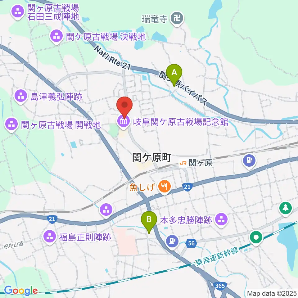 関ケ原町歴史民俗学習館周辺のコンビニエンスストア一覧地図