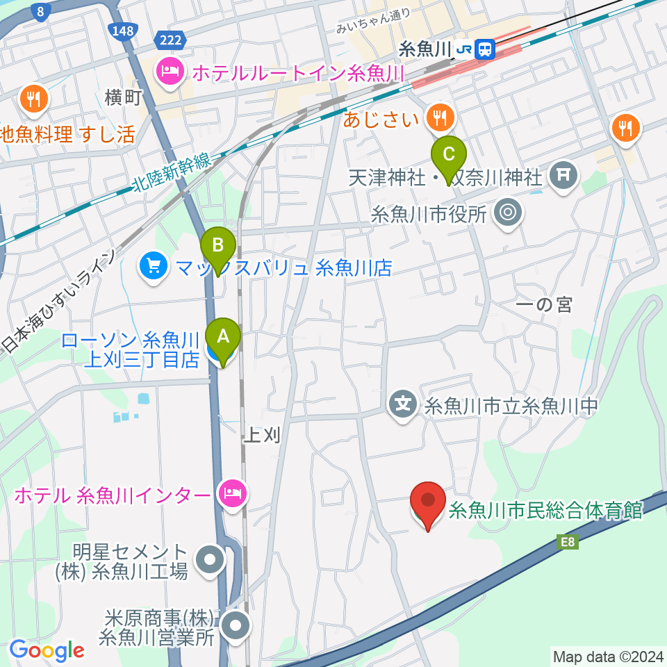 糸魚川市民総合体育館周辺のコンビニエンスストア一覧地図