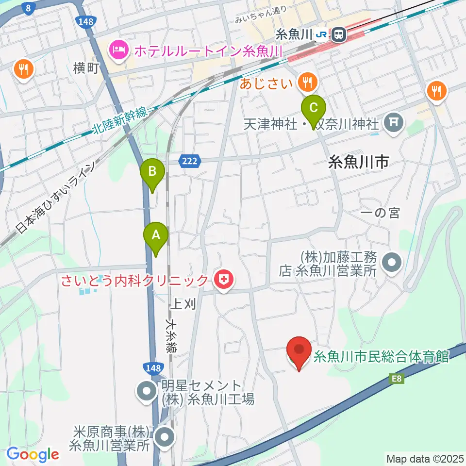 糸魚川市民総合体育館周辺のコンビニエンスストア一覧地図
