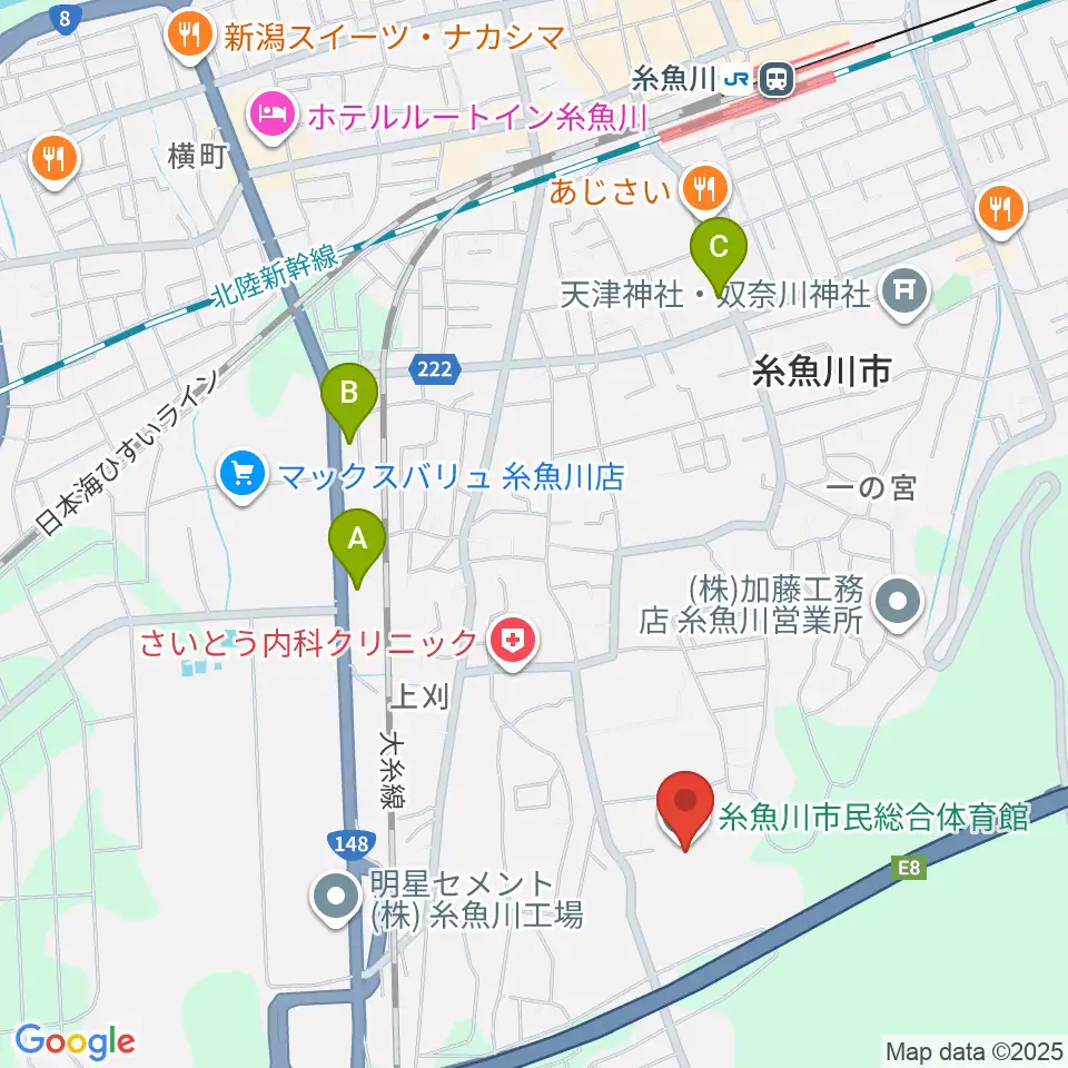 糸魚川市民総合体育館周辺のコンビニエンスストア一覧地図
