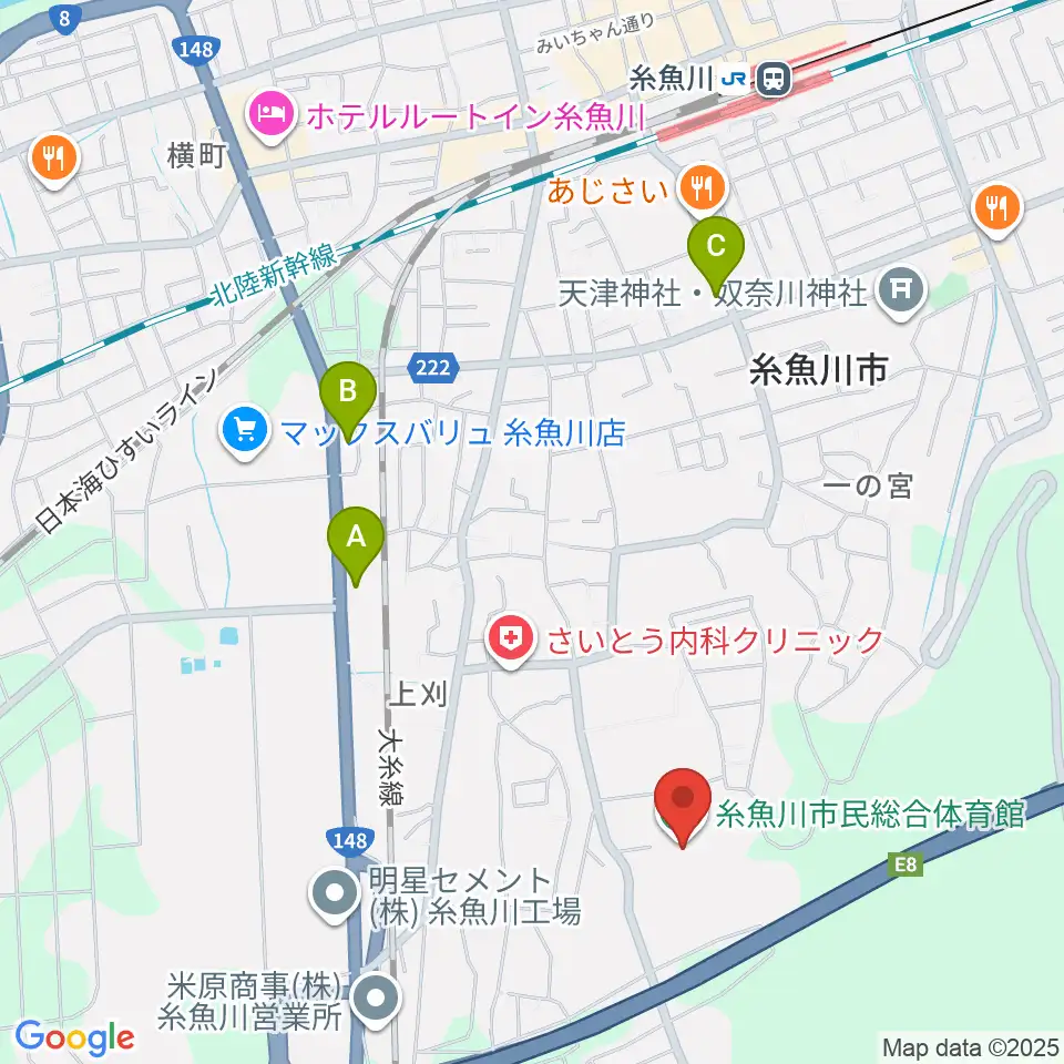 糸魚川市民総合体育館周辺のコンビニエンスストア一覧地図