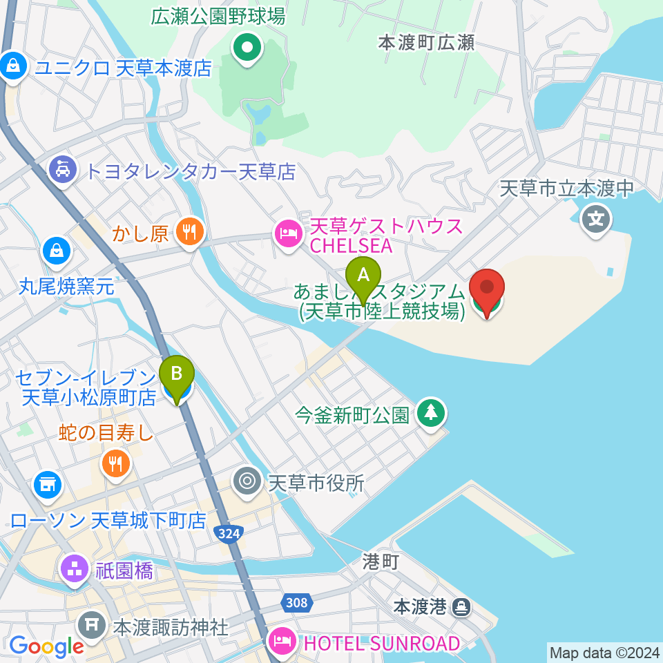 あましんスタジアム 天草市陸上競技場周辺のコンビニエンスストア一覧地図