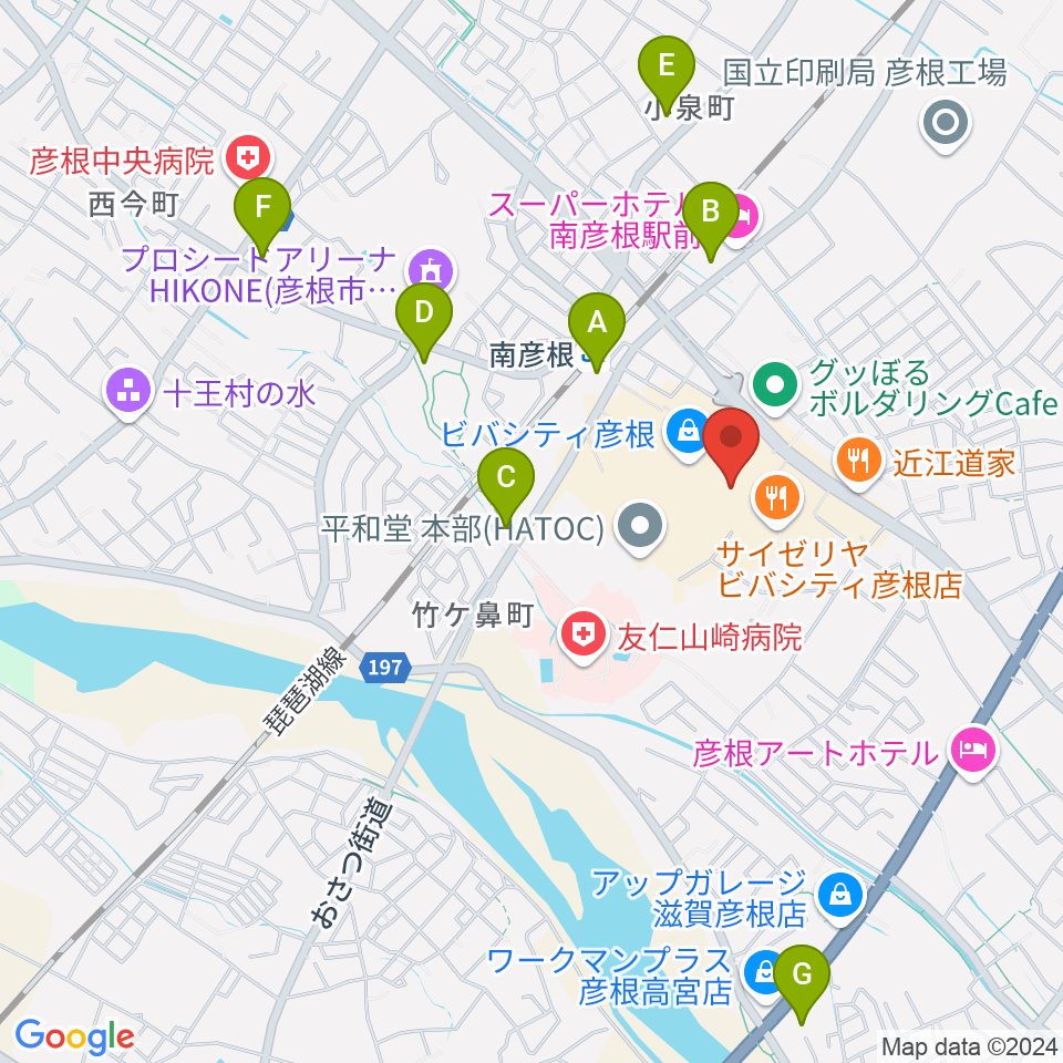 彦根ビバシティシネマ周辺のコンビニエンスストア一覧地図