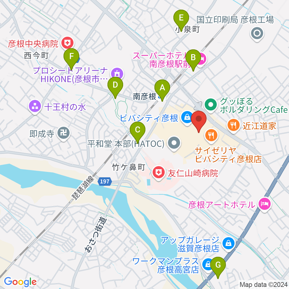 彦根ビバシティシネマ周辺のコンビニエンスストア一覧地図