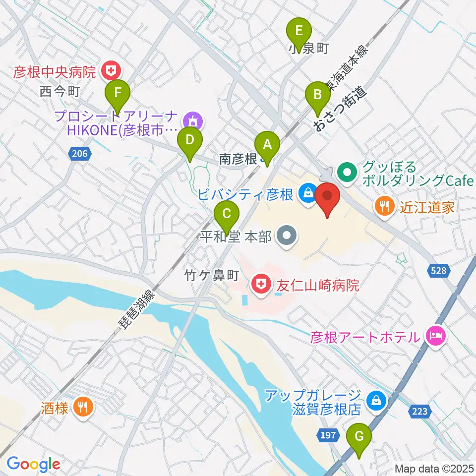彦根ビバシティシネマ周辺のコンビニエンスストア一覧地図
