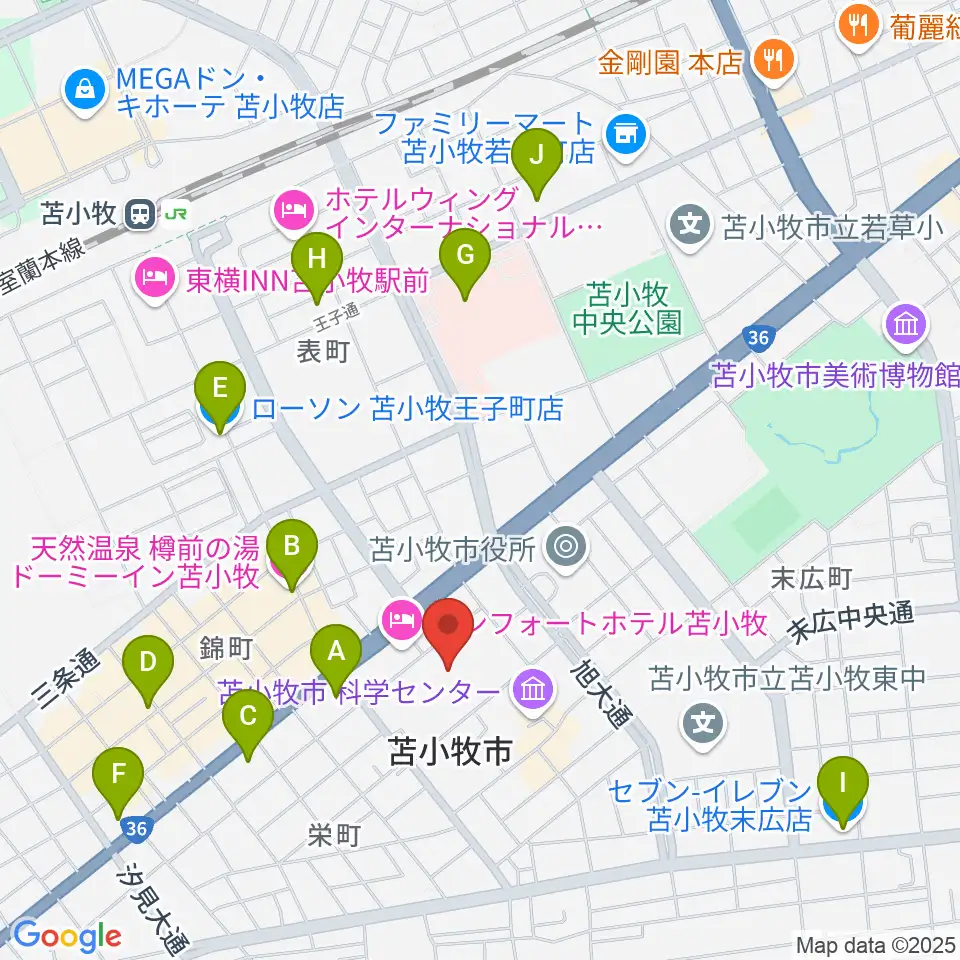 苫小牧市民文化ホール周辺のコンビニエンスストア一覧地図