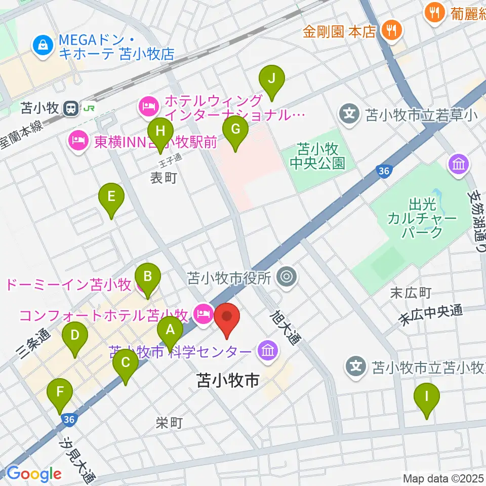 苫小牧市民文化ホール周辺のコンビニエンスストア一覧地図