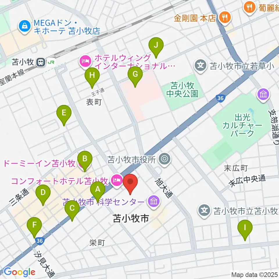 苫小牧市民文化ホール周辺のコンビニエンスストア一覧地図