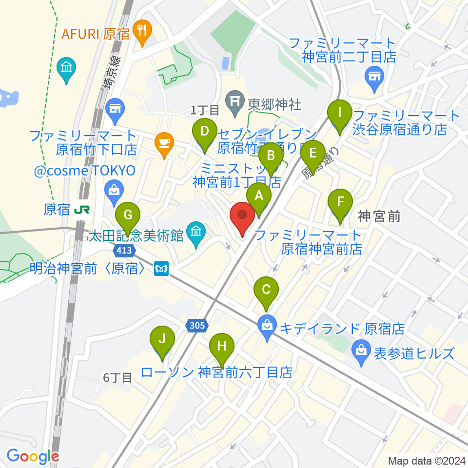 FENDER FLAGSHIP TOKYO周辺のコンビニエンスストア一覧地図