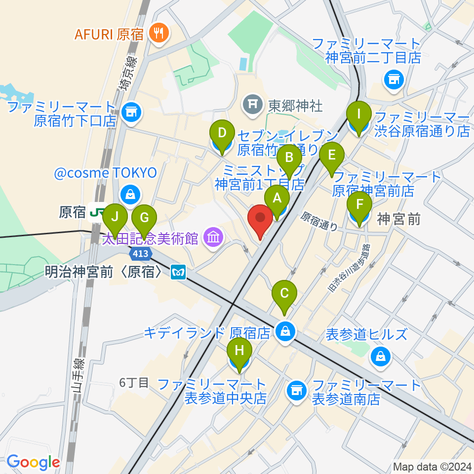 FENDER FLAGSHIP TOKYO周辺のコンビニエンスストア一覧地図