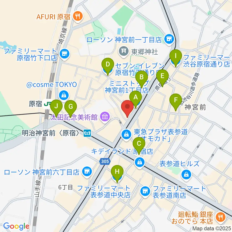 FENDER FLAGSHIP TOKYO周辺のコンビニエンスストア一覧地図