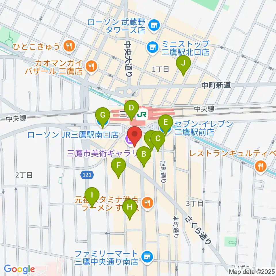 三鷹市美術ギャラリー周辺のコンビニエンスストア一覧地図
