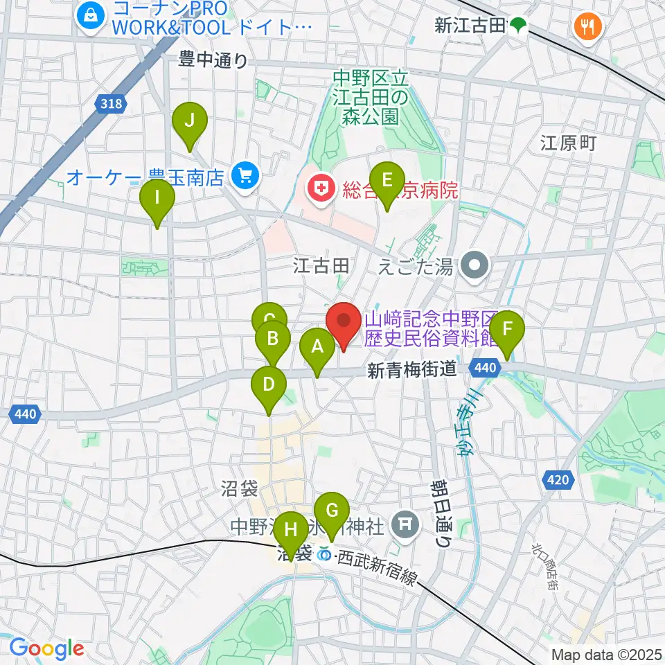 中野区立歴史民俗資料館周辺のコンビニエンスストア一覧地図
