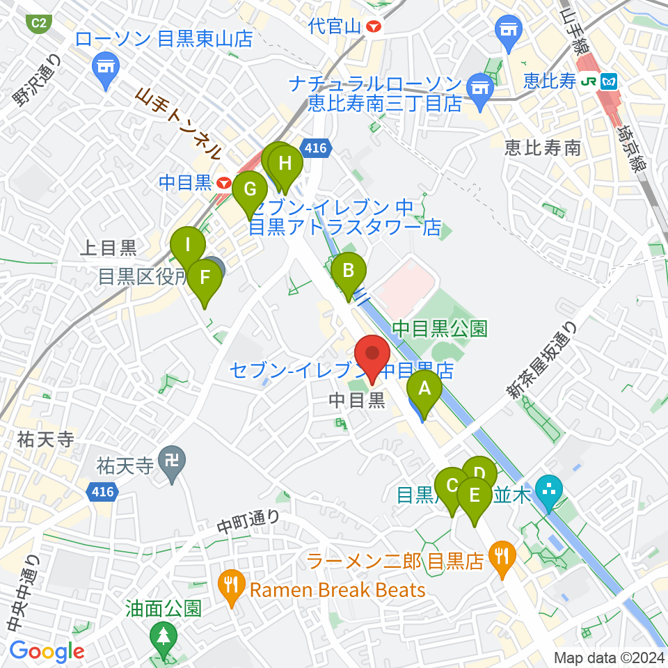 めぐろ歴史資料館周辺のコンビニエンスストア一覧地図