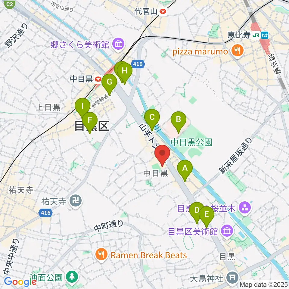 めぐろ歴史資料館周辺のコンビニエンスストア一覧地図