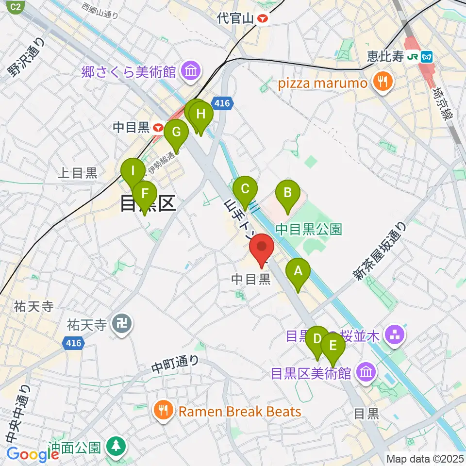めぐろ歴史資料館周辺のコンビニエンスストア一覧地図