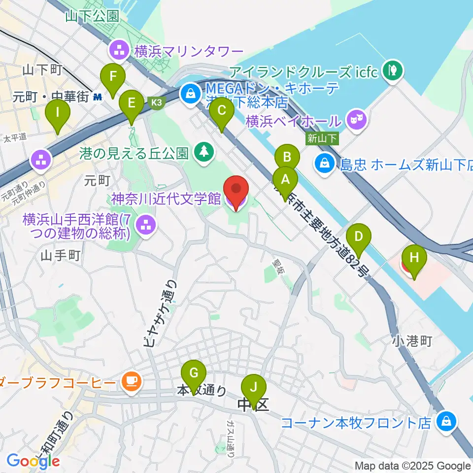 神奈川近代文学館周辺のコンビニエンスストア一覧地図