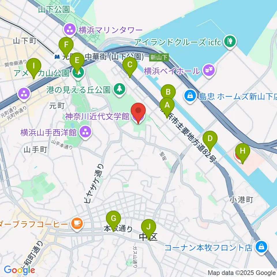 神奈川近代文学館周辺のコンビニエンスストア一覧地図