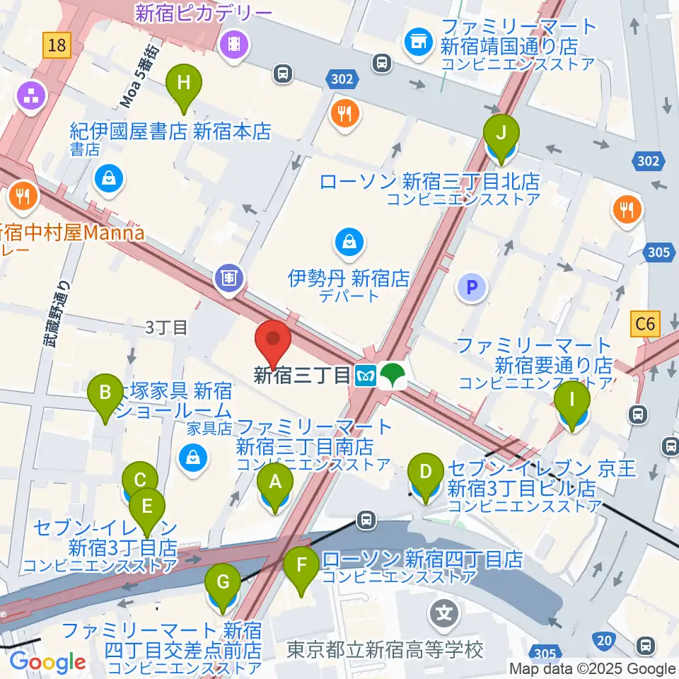 シアターマーキュリー新宿周辺のコンビニエンスストア一覧地図