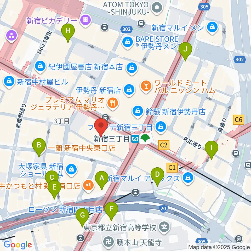 シアターマーキュリー新宿周辺のコンビニエンスストア一覧地図