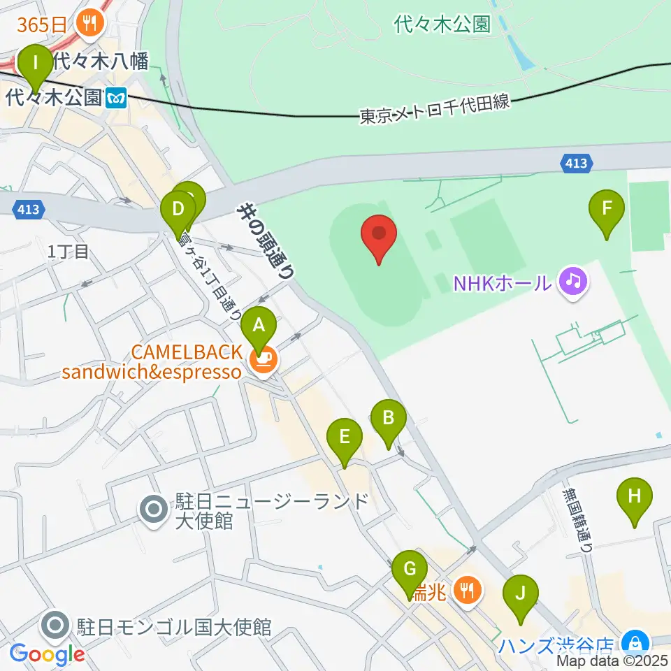 代々木公園陸上競技場周辺のコンビニエンスストア一覧地図