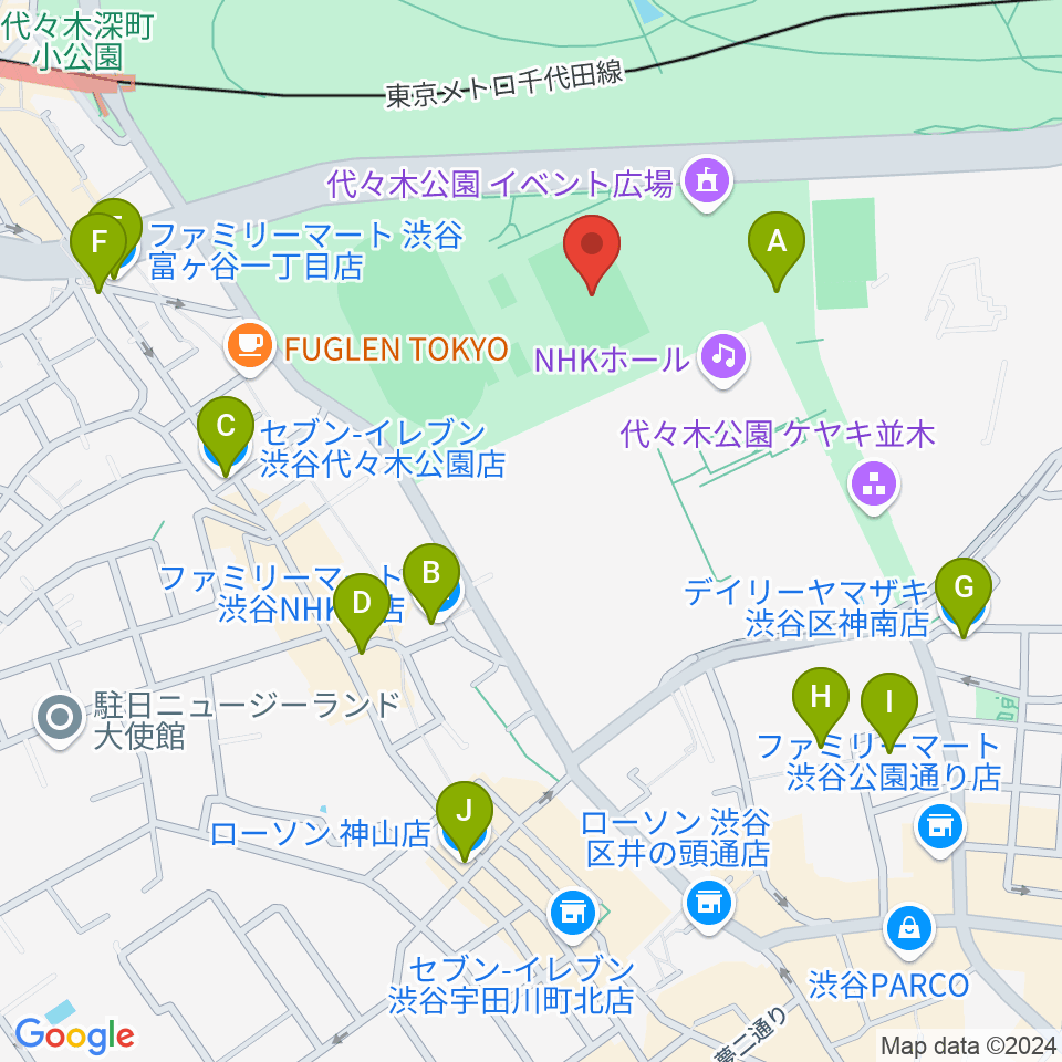 代々木公園球技場周辺のコンビニエンスストア一覧地図