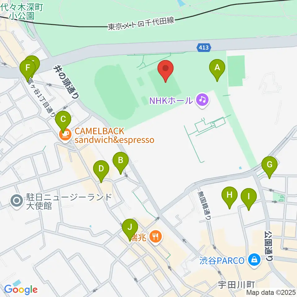 代々木公園球技場周辺のコンビニエンスストア一覧地図