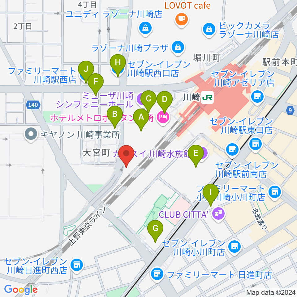 SUPERNOVA川崎周辺のコンビニエンスストア一覧地図