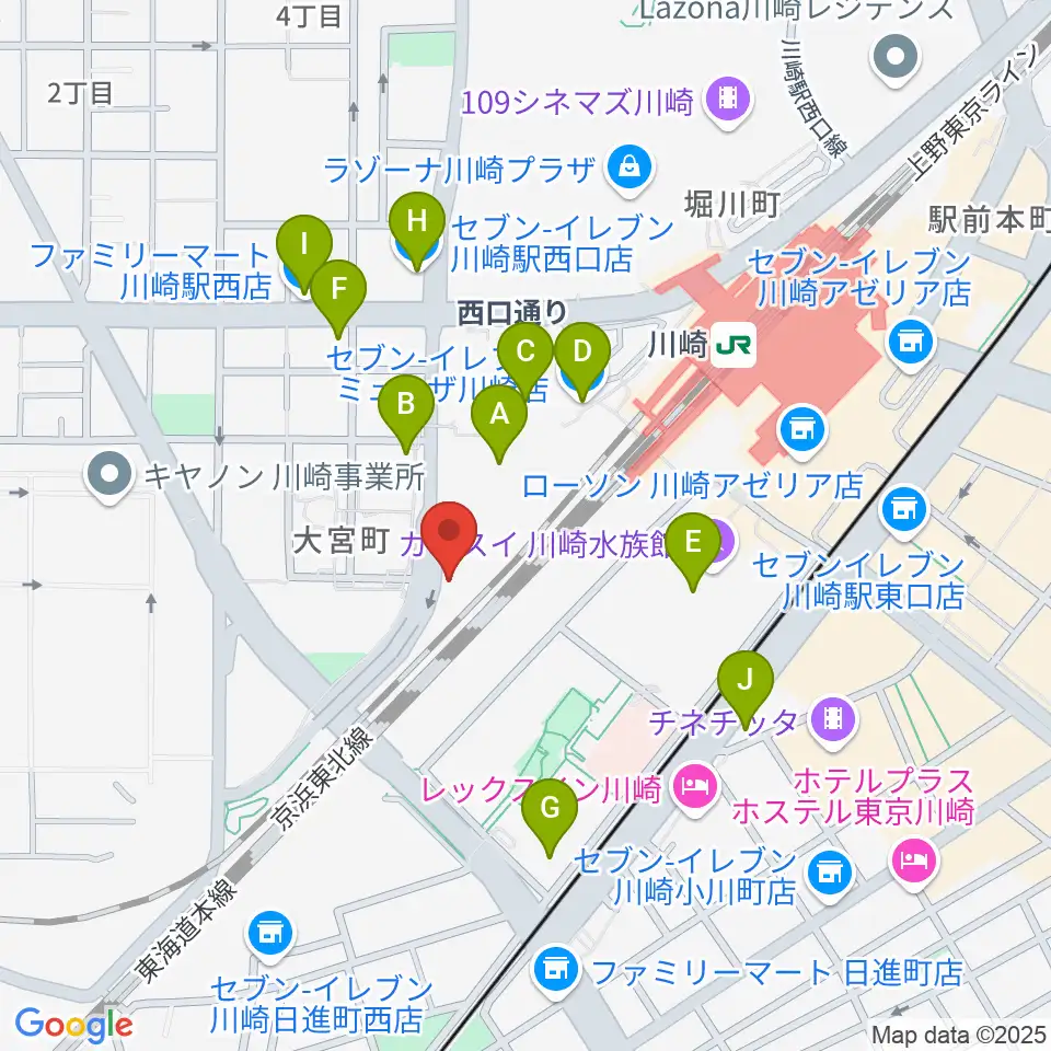 SUPERNOVA KAWASAKI周辺のコンビニエンスストア一覧地図