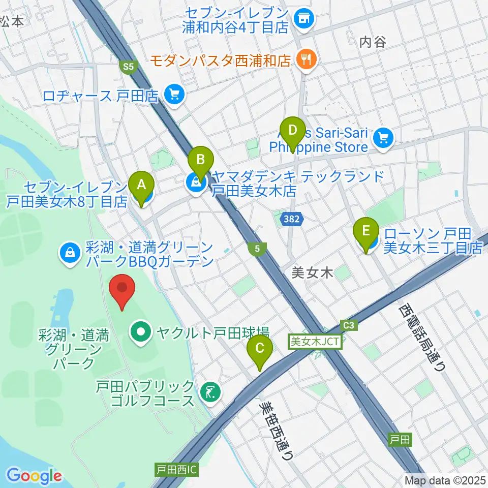 ヤクルト戸田グラウンド周辺のコンビニエンスストア一覧地図