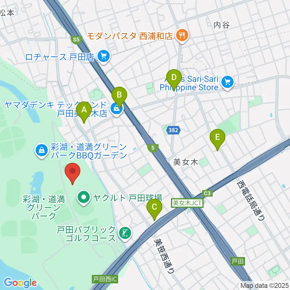 ヤクルト戸田グラウンド周辺のコンビニエンスストア一覧地図